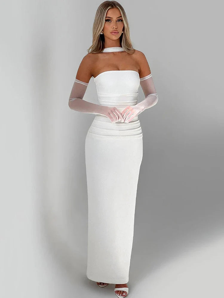 Scarf Collar Backless Maxi Dress