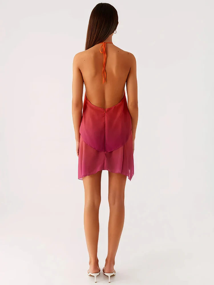 Gradient Halter Backless Mini Dress