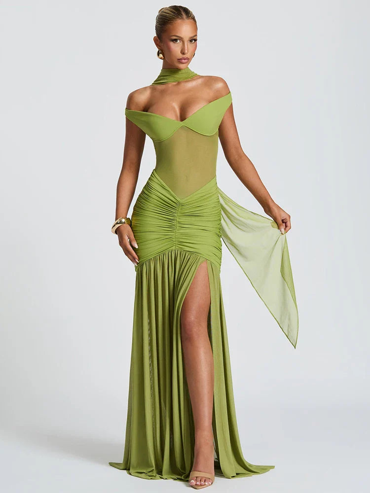 Halter Backless Split Maxi Dress