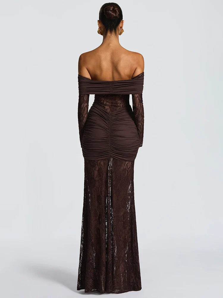 Off-Shoulder Lace Backless Maxi Dress