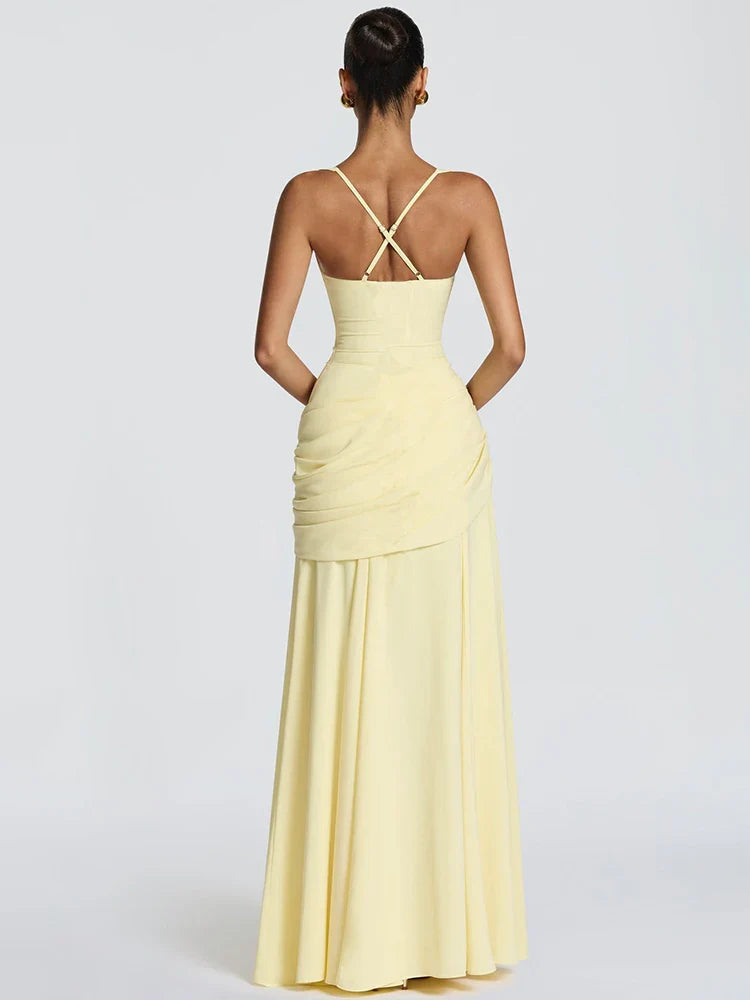 Off-Shoulder Ruched Backless Maxi Dress