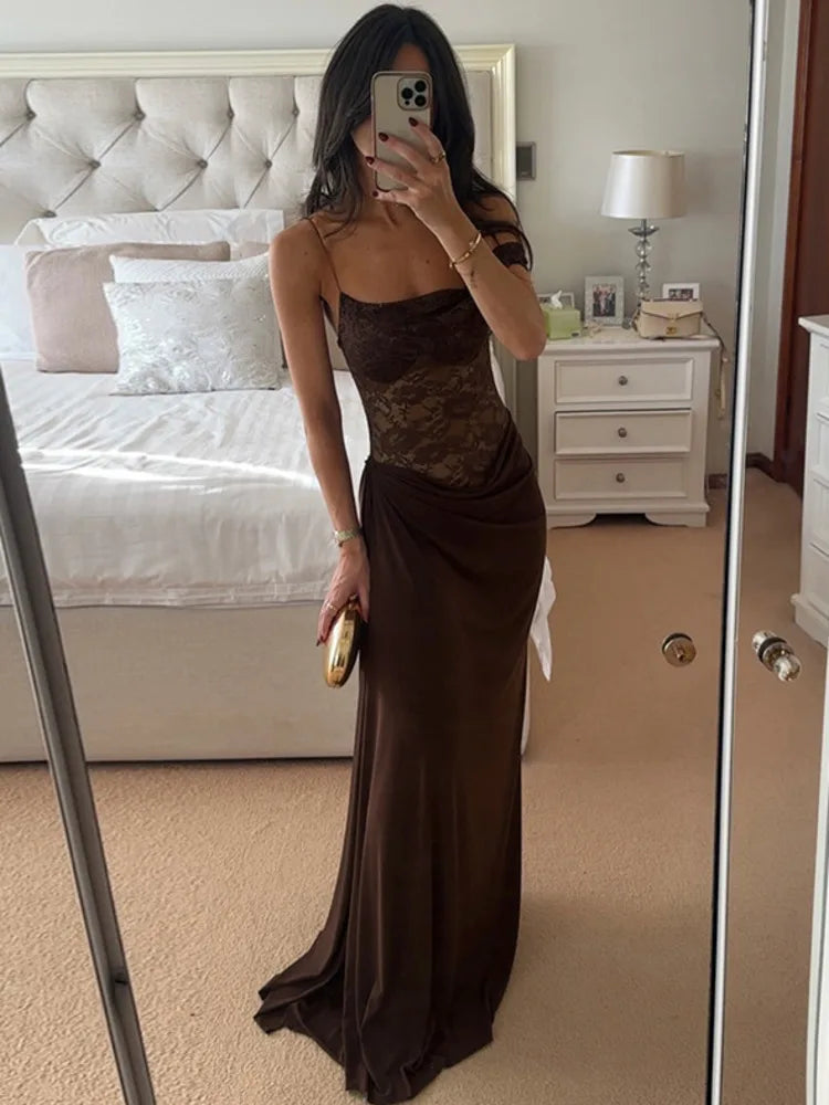 One Shoulder Sheer Backless Maxi Dress