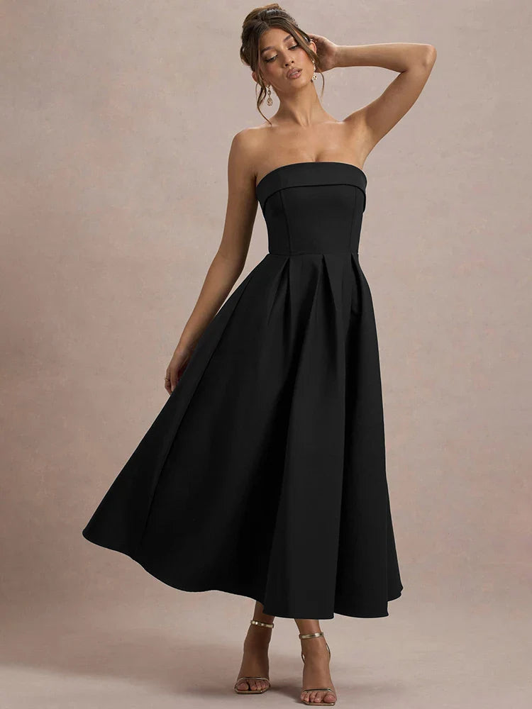 Off-Shoulder Backless A-Line Midi Dress