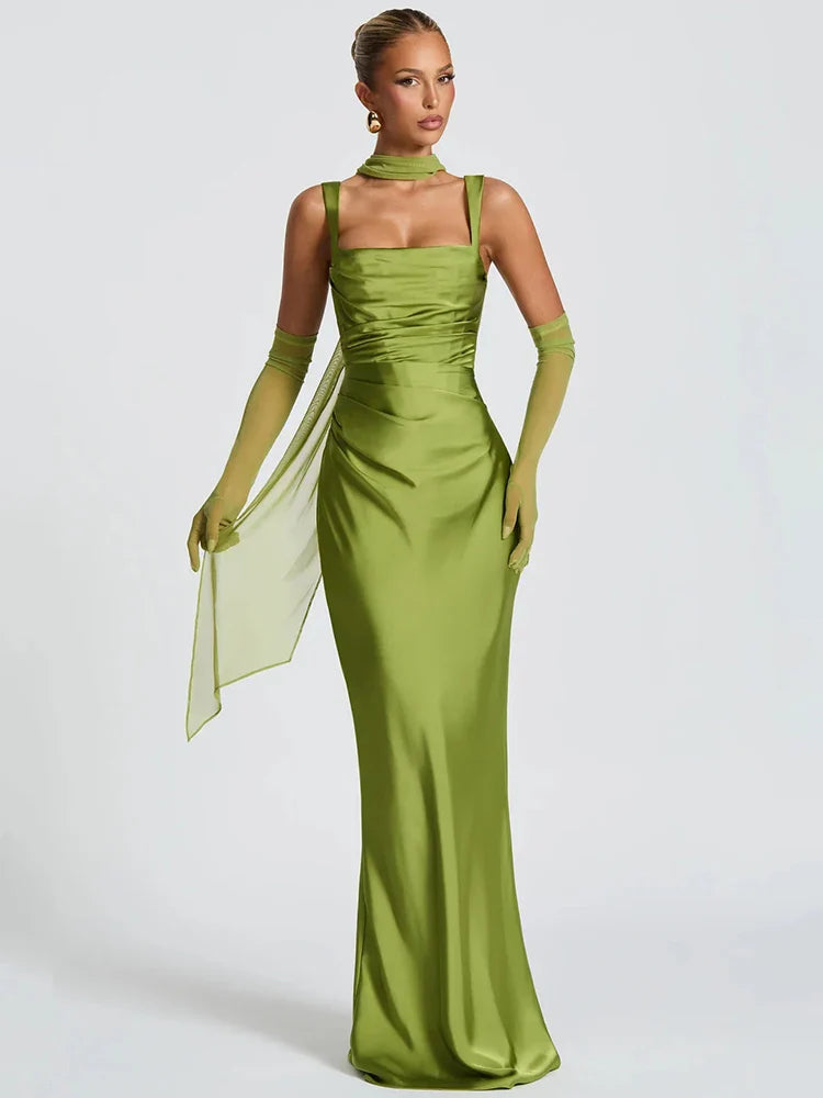 Elegant Satin Backless Maxi Dress