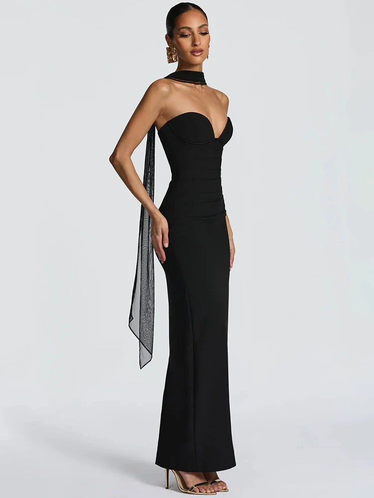 Off-Shoulder Zipper Backless Maxi Dress