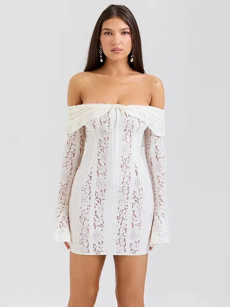 Lace Off-Shoulder Backless Maxi Dress