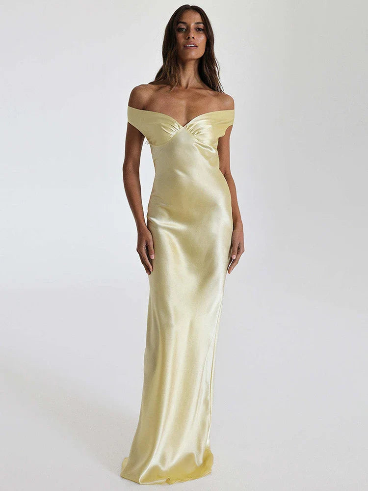 Satin Off-Shoulder Backless Maxi Dress