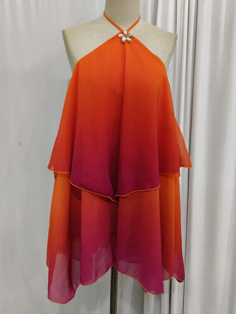 Gradient Halter Backless Mini Dress