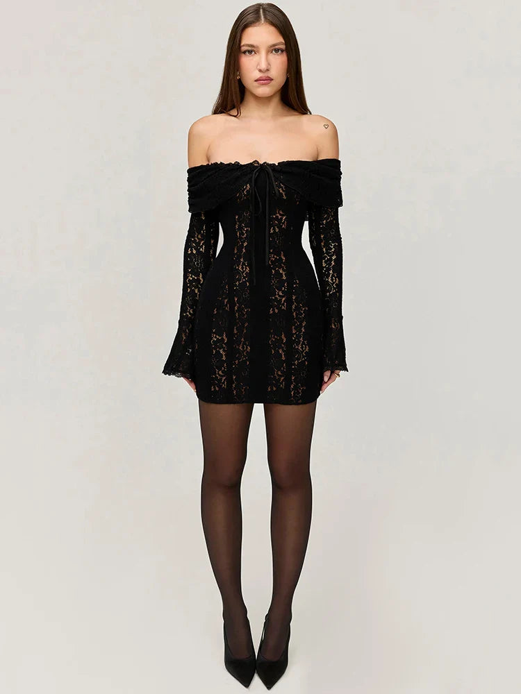 Lace Off-Shoulder Backless Maxi Dress