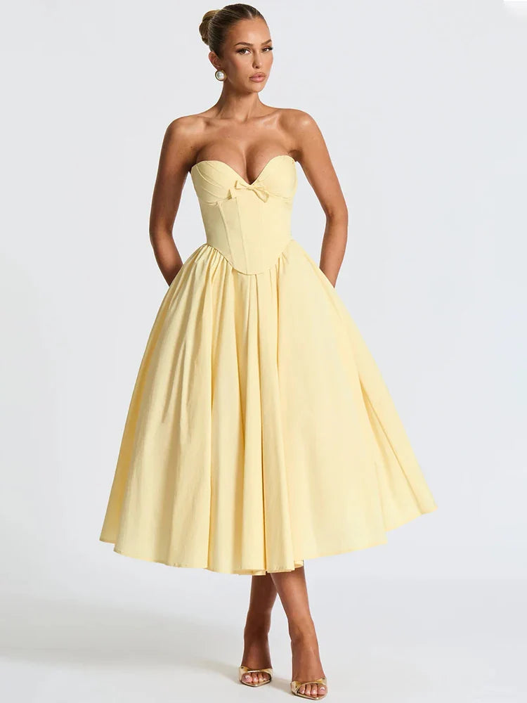 Off-Shoulder Bow Backless Midi Dress