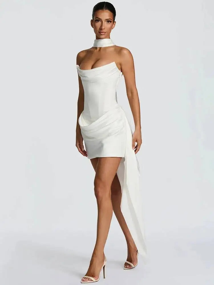 Off-Shoulder Ruched Backless Mini Dress