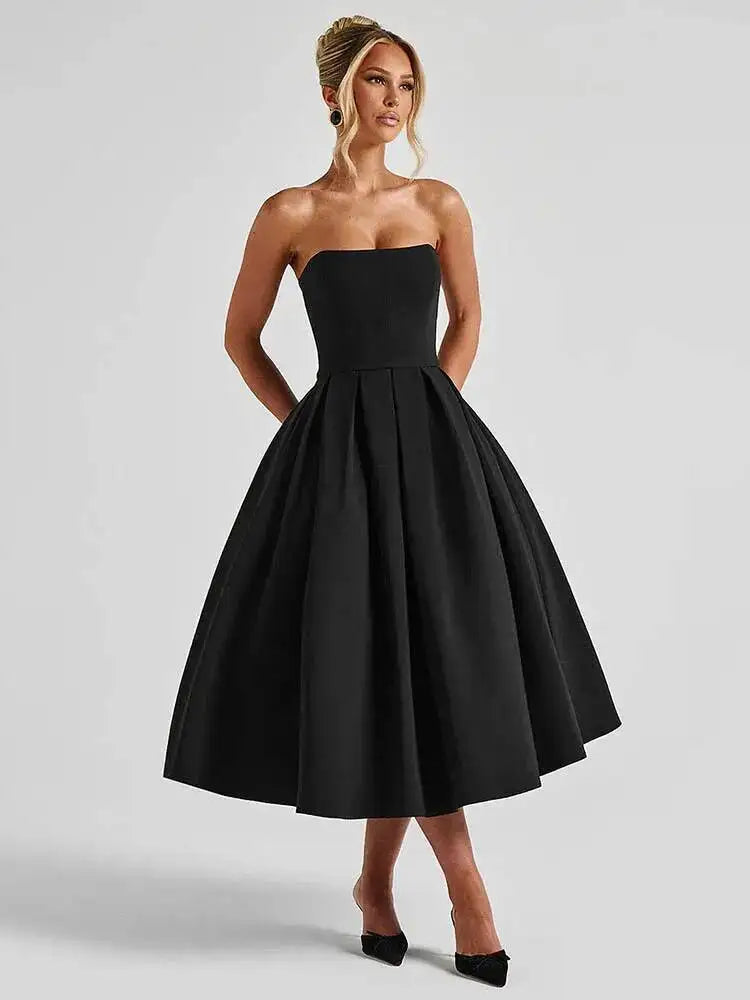 Off-Shoulder Backless Midi Dress