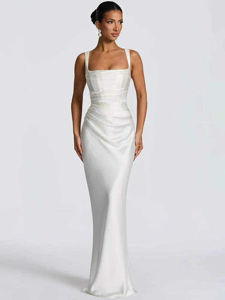 Elegant Satin Backless Maxi Dress
