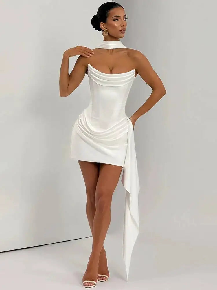 Off-Shoulder Ruched Backless Mini Dress