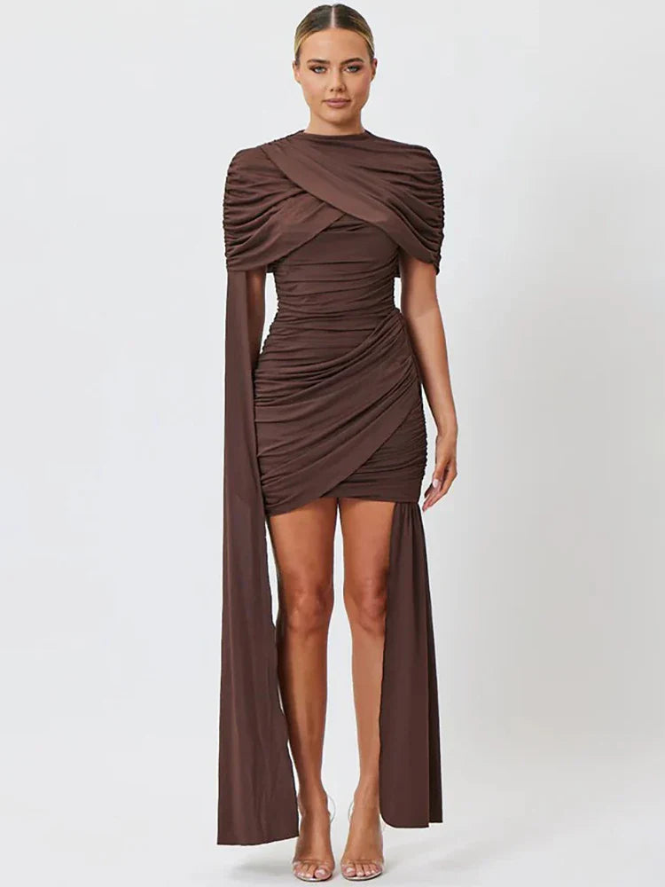 Ruched Half High Collar Mini Dress