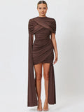 Ruched Half High Collar Mini Dress