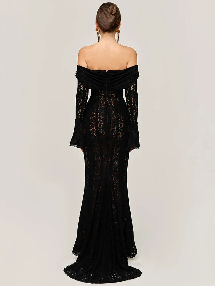 Lace Off-Shoulder Backless Maxi Dress