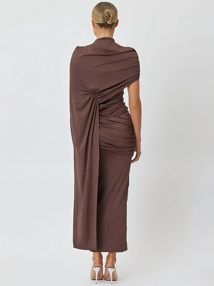 Ruched Half High Collar Mini Dress