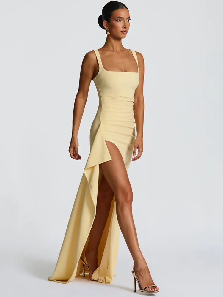 Spaghetti Strap Split Backless Maxi Dress