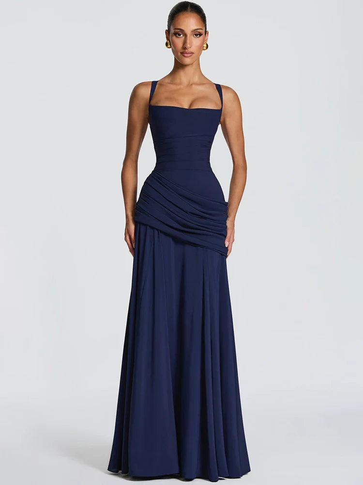 Off-Shoulder Ruched Backless Maxi Dress