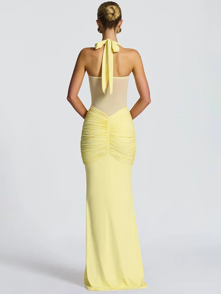 Halter Patchwork Backless Maxi Dress