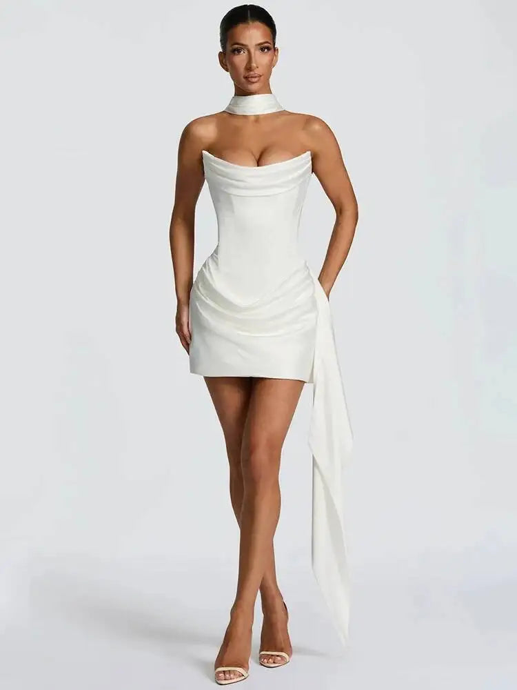 Off-Shoulder Ruched Backless Mini Dress