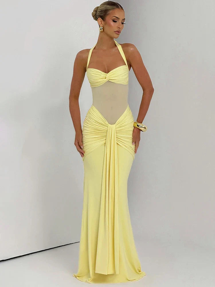 Halter Patchwork Backless Maxi Dress
