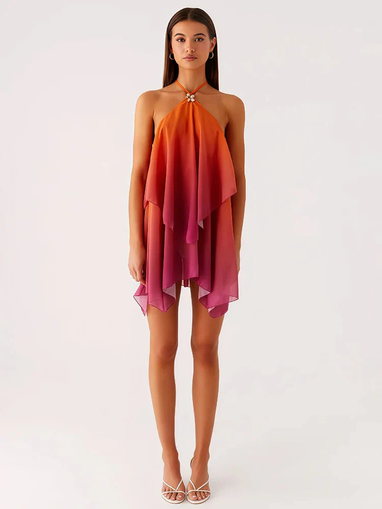 Gradient Halter Backless Mini Dress