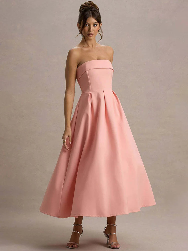 Off-Shoulder Backless A-Line Midi Dress