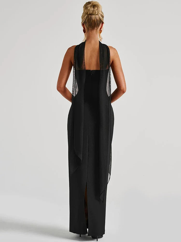 Scarf Collar Backless Maxi Dress