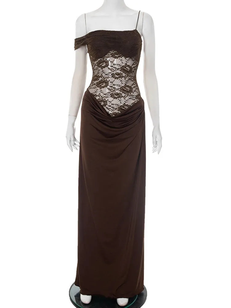One Shoulder Sheer Backless Maxi Dress
