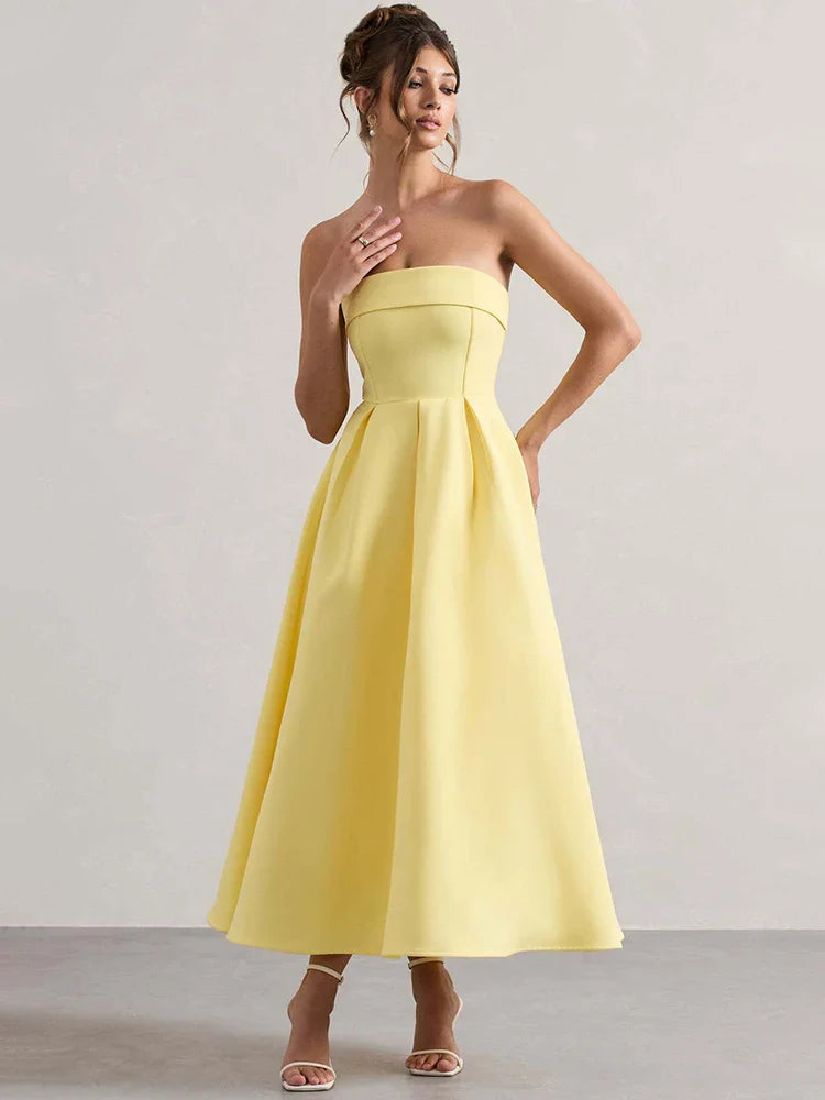Off-Shoulder Backless A-Line Midi Dress