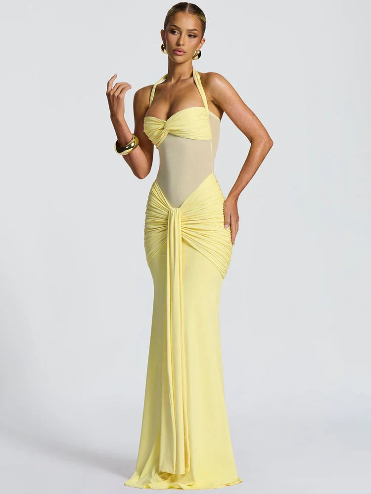 Halter Patchwork Backless Maxi Dress