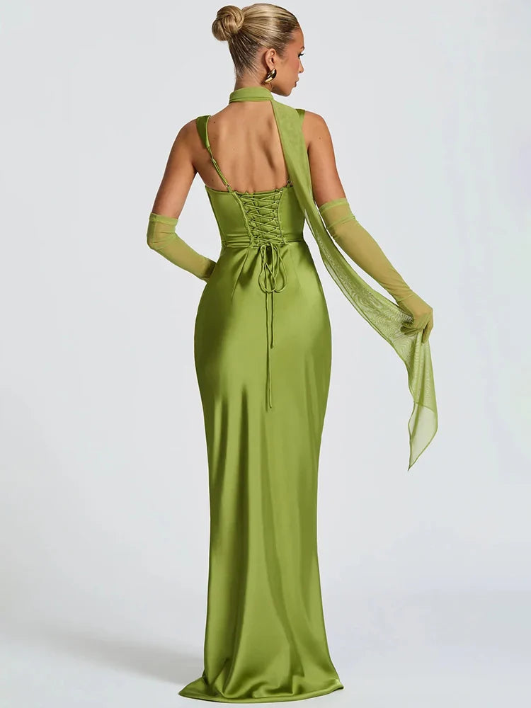 Elegant Satin Backless Maxi Dress