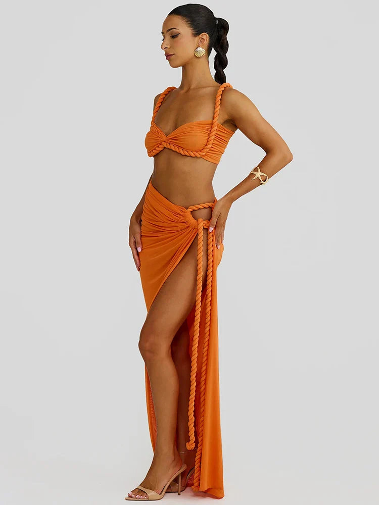 Strapless Crop Top & Maxi Skirt Set