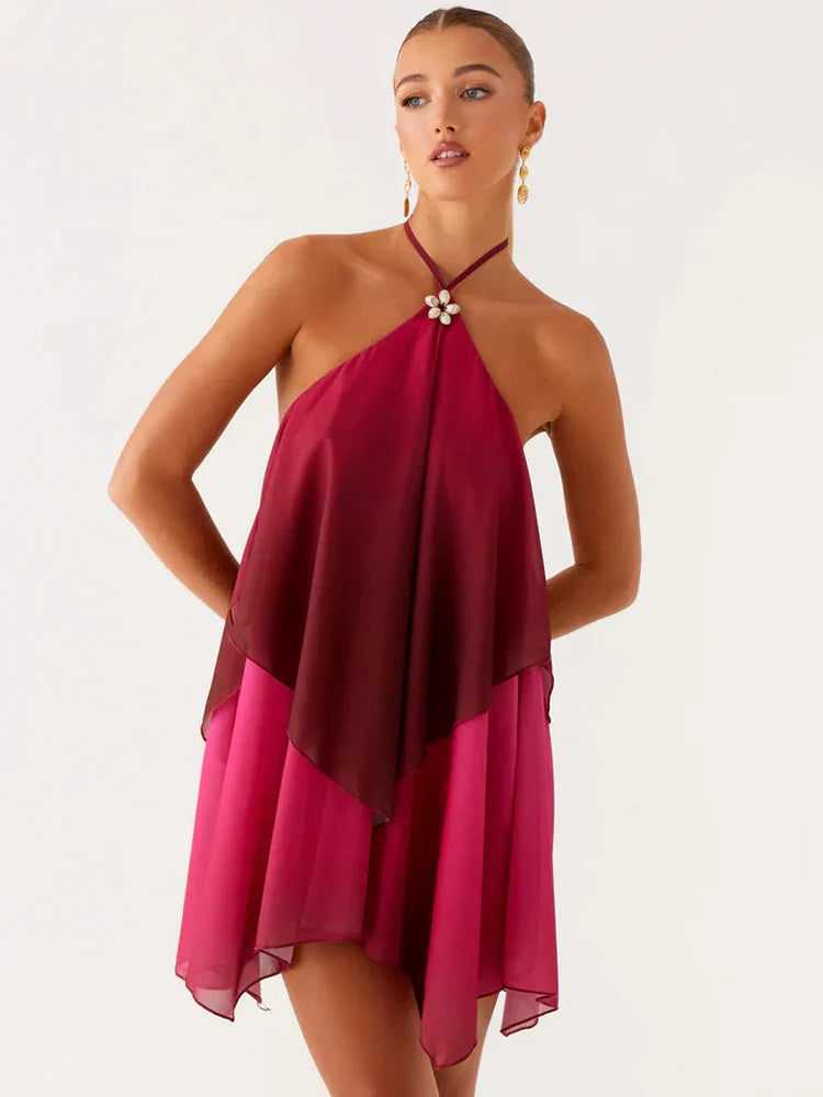 Gradient Halter Backless Mini Dress