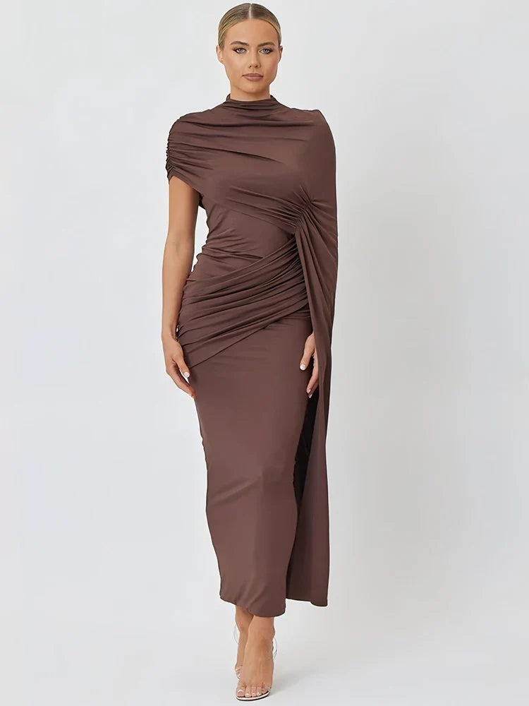 Ruched Half High Collar Mini Dress