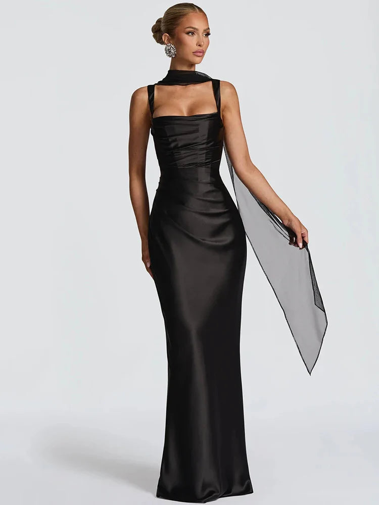 Elegant Satin Backless Maxi Dress
