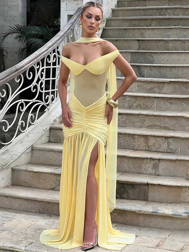 Halter Backless Split Maxi Dress