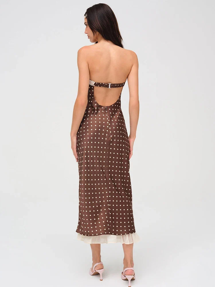 Lace Polka Dot Backless Midi Dress