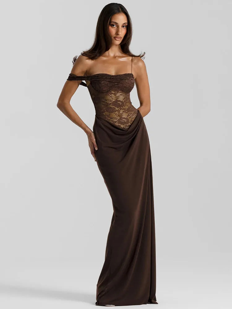 One Shoulder Sheer Backless Maxi Dress