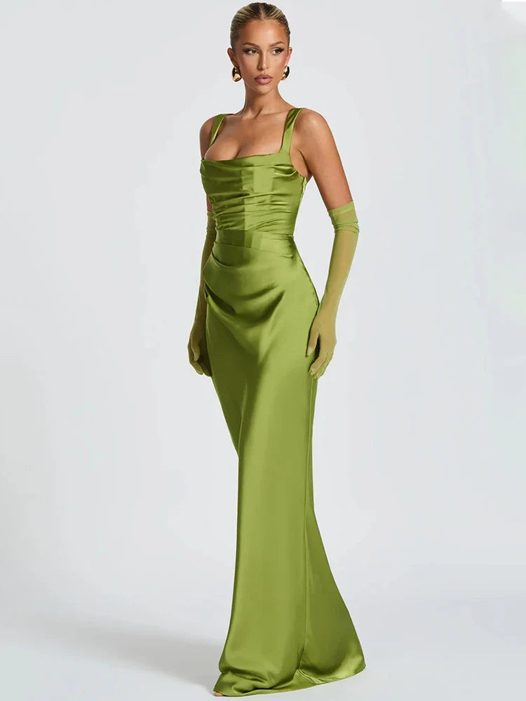 Elegant Satin Backless Maxi Dress