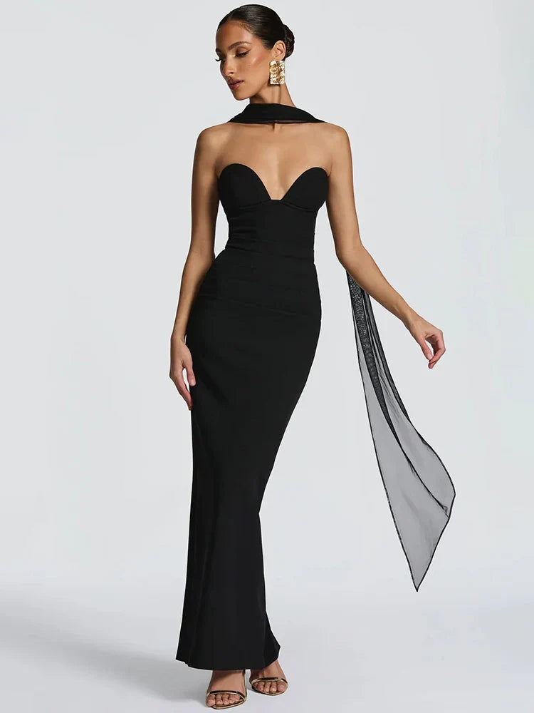 Off-Shoulder Zipper Backless Maxi Dress