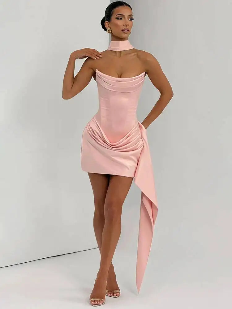 Off-Shoulder Ruched Backless Mini Dress