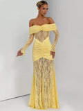 Off-Shoulder Lace Backless Maxi Dress