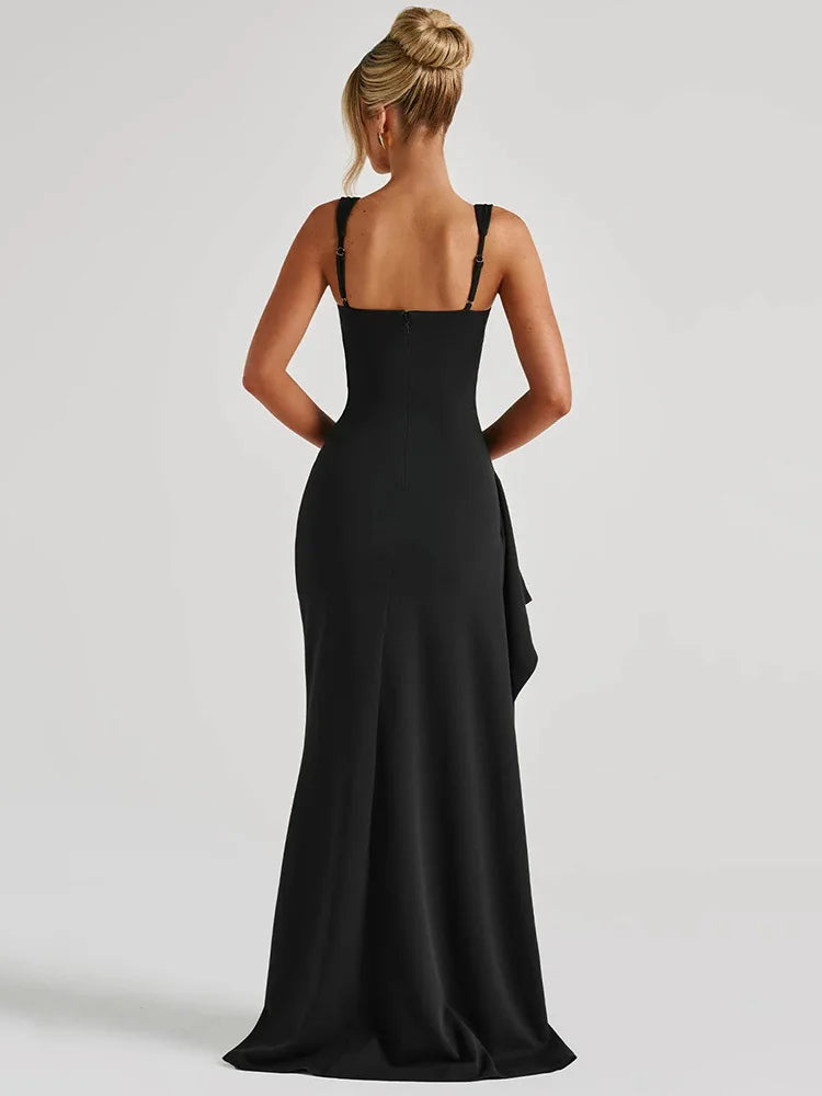 Black Backless Split Maxi Dress