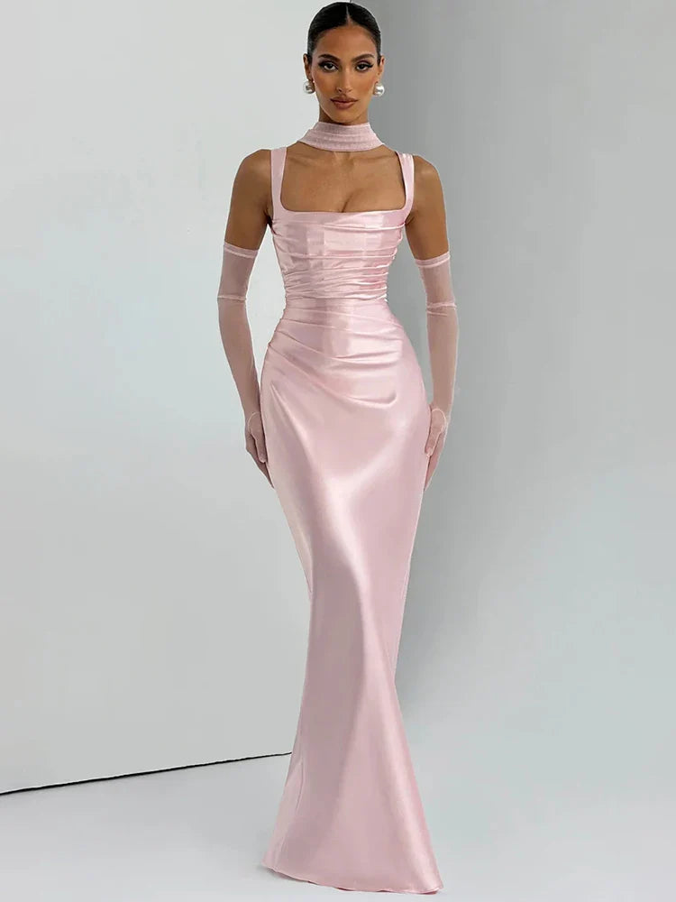 Elegant Satin Backless Maxi Dress