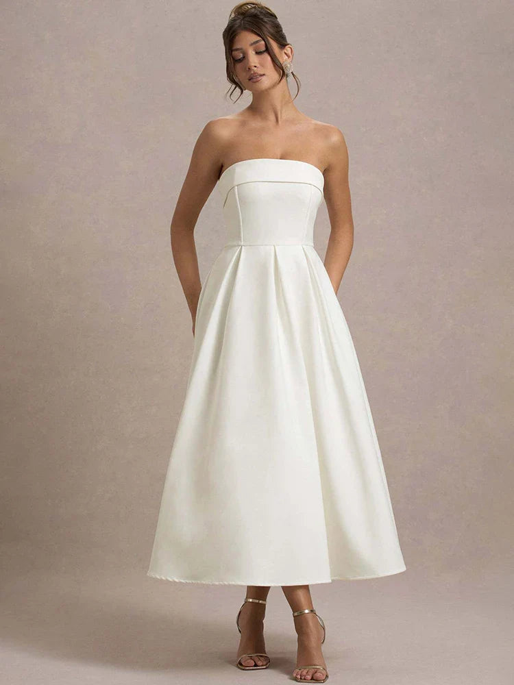 Off-Shoulder Backless A-Line Midi Dress