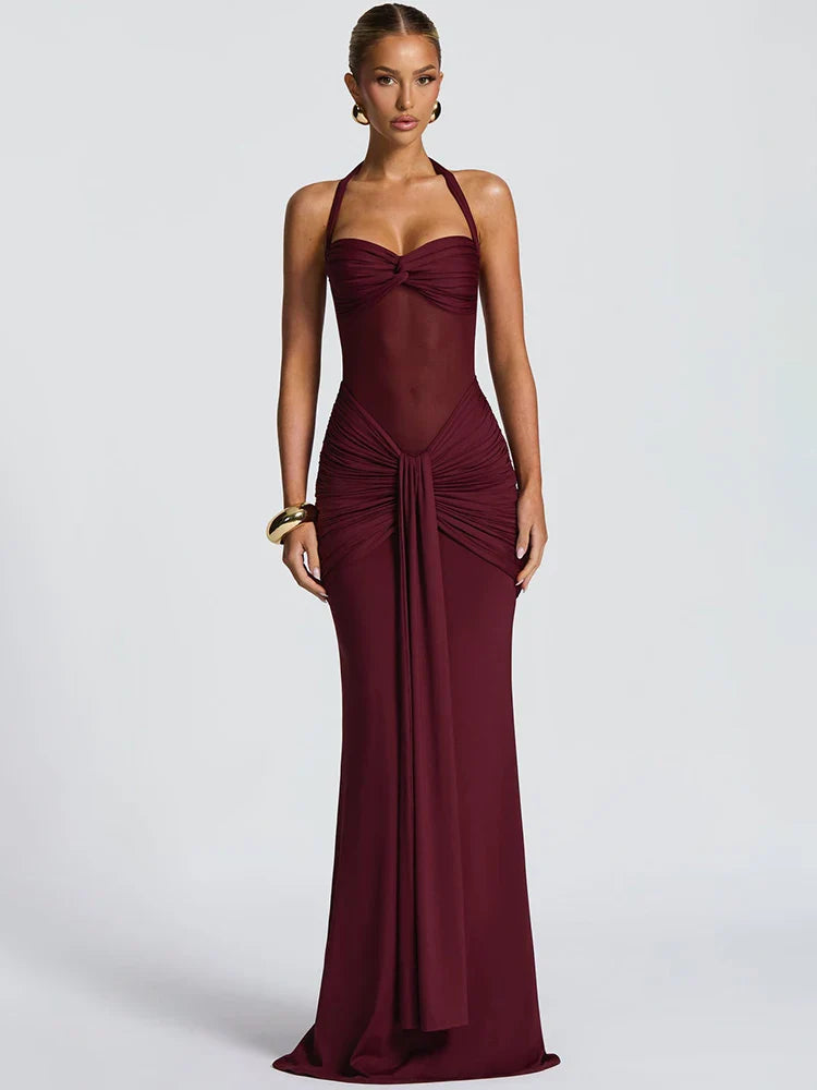 Halter Patchwork Backless Maxi Dress