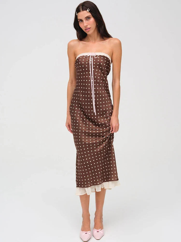 Lace Polka Dot Backless Midi Dress